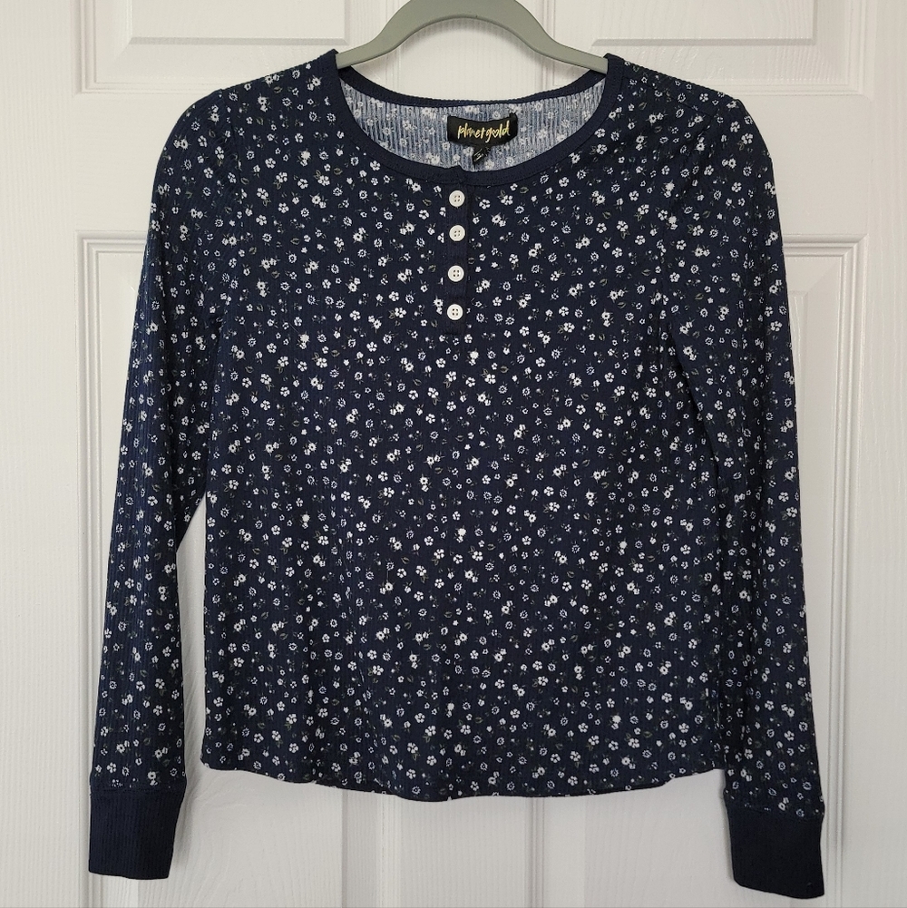 Planet Gold Girls Long Sleeve Ribbed Henley Size XL 14-16